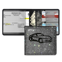 Pochette de luxe carrée en cuir JingBo avec strass pour carte d'identité et passeport, ornée de strass thermocollés pour rangement de documents de voiture dans le porte-gants
