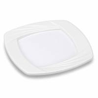 Assiette de service carrée en mélamine blanche brillante, bord incurvé, design contemporain pour restaurant, hôtel, restauration, vente en gros, incassable