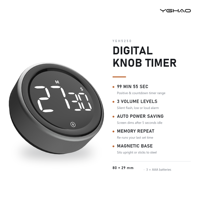 Timer Dapur Digital Magnetik dengan Tombol Putar, Timer Memasak LED dengan 3 Tingkat Volume untuk Memanggang, Kelas, dan Belajar