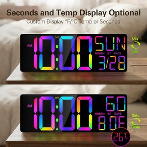 Changing <b>LED</b> <b>Wall</b> <b>Clock</b> Large Display Temperature Humidity Timer Remote Dual Alarm Home Decor - Product Image 4