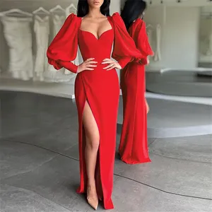 Sexy Girls Slit Solid Bridesmaid Dresses Women Formal Party Long Gown Evening Dress Elegant Ladies Alibaba Evening Dresses