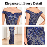 Robe de soirée sirène longue et élégante bleu roi à sequins, coupe ajustée, épaules dénudées, sur mesure OEM, vente en gros