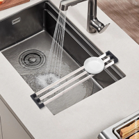 Étagère de cuisine moderne pliable en acier inoxydable antidérapante avec bords en silicone – Conception multifonctionnelle réglable et étanche pour évier