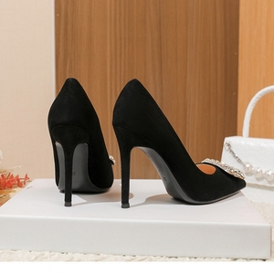 उच्च गुणवत्ता वाली पार्टी महिला फैशन जूते पतली एड़ी की एड़ी की एड़ी के जूते पैर की अंगुली लक्जरी क्रिस्टल काले उच्च ऊँची एड़ी 10 सेमी - Product Image 4