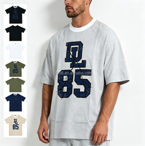 Camiseta de algodón oversize para hombre con estampado de letras '85', manga raglán y cuello redondo, estilo casual y ajuste tipo jersey - Product Image 1
