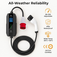Pengisi Daya EV Portabel 11kW dengan Tipe 2, Colokan CEE 32A, Plug & Play, IP55/IP65, ABS V0, Bersertifikasi CE/TUV Pengisi Daya Mobil EV Portabel