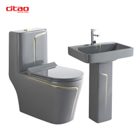 Populaire Couleur sanitaire suite salle de bain WC gris or bassin évier commode cuvette de toilette en céramique ensemble de toilette de luxe
