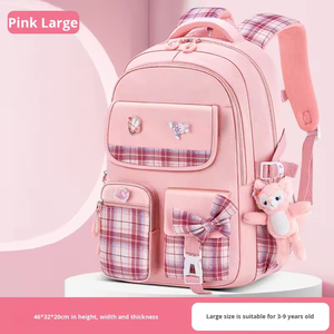 1-3-6 Grade Primary <b>School</b> Girls' Plaid Bow <b>Large</b> Capacity Spine Protection Lightweight Waterproof Double-Shoulder <b>Backpack</b> - Product Image 5