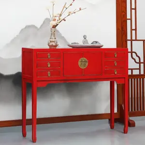 Chinese antique console cabinet distressed paint Chinese drop shipping console oriental customized solid wood 1m console