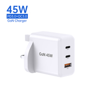 Chargeur Super Rapide Tommox 45W PD 3.0 avec 2 Ports Type-C, Conception Pliable, Matériau Ignifuge pour Ordinateur Portable, Tablette, Téléphone Mobile