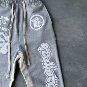 <span class=keywords><strong>Pantaloni</strong></span> da <span class=keywords><strong>Jogger</strong></span> <span class=keywords><strong>bianchi</strong></span> grigi personalizzati 100% cotone Terry High Street <span class=keywords><strong>pantaloni</strong></span> della tuta a gamba larga con stampa Casual a vita media - Product Image 3