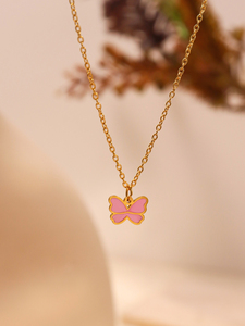 Набор украшений KITI Sweet Pink Butterfly: эмалевые изделия из нержавеющей стали с покрытием 18K золотом, детское ожерелье с бантом, браслет, серьги, кольцо, модные украшения - Product Image 4