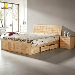 Letto Matrimoniale in Legno Massello Durevole con Cassetto e Comodino, Letto a Muro per Appartamento Ostello, Arredamento Camera da Letto Certificato CE - Product Image 1