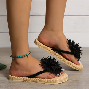 Summer Women Fashion Sunflower Printed <b>Flip</b> <b>Flops</b> Flat Non-Slip Wear Resistant Casual Beach Sandals <b>Slippers</b> - Product Image 3