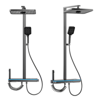 Ensemble de douche numérique 4 fonctions en aluminium 4151 avec affichage numérique, jets chauds et froids, effet pluie et étagère, idéal pour les salles de bain d'hôtels modernes - Vente en gros