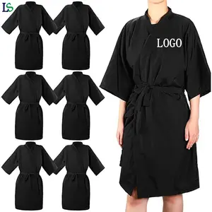 custom logo black barber gown beauty salon client kimono spa robe hairdressing