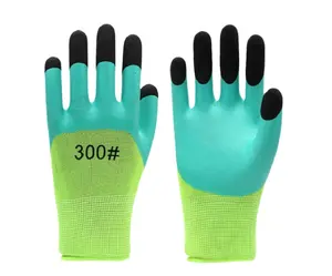 Made in China green 13 Gauge nylon knitted working gloves coated with foam latex palm tip of the finger to reinforce