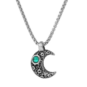 Colgante de luna de acero inoxidable yunnique con engaste de piedra roja para hombres y mujeres, joyería de regalo, cadena de 60 cm - Product Image 5