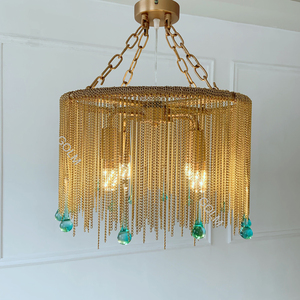 Lustre LED créatif original minimaliste romantique avec abat-jour <span class=keywords><strong>en</strong></span> chaîne métallique et pompon, <span class=keywords><strong>en</strong></span> <span class=keywords><strong>verre</strong></span> goutte de pluie, AC110V AC220V - Product Image 1