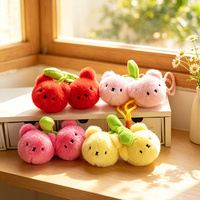 Porte-clés en peluche ours cerise mignon, pendentif cerise à double tête d'ours, breloque de sac douce et moelleuse, porte-clés en peluche Kawaii