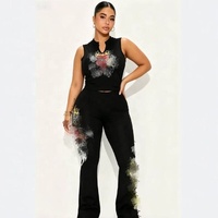 B9023 - Nouvelle tenue estivale tendance pour femmes, haut court imprimé sans manches et pantalon décontracté, ensemble deux pièces