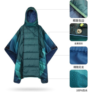 KuangS Wearable <b>Blanket</b> Dark <b>Blue</b> Waterproof Hooded Quilted Outdoor Camping Spring Autumn Modern Style Custom Pattern - Product Image 2