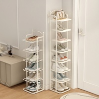 Meuble à chaussures moderne et simple à cinq niveaux, autoportant, en plastique, pour petits appartements, entrées étroites, anti-poussière, idéal pour la location