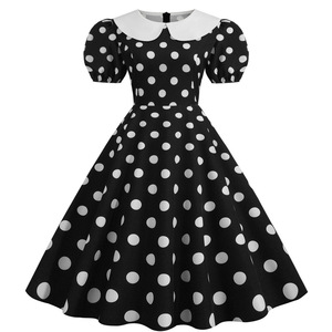 Abito Vintage da Donna a Pois con Colletto <span class=keywords><strong>Peter</strong></span> Pan, Maniche Corte a Sbuffo, Vestito a Trapezio Midi Stile Retrò Anni '50 per Feste e Occasioni Casual - Product Image 2