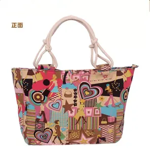 Recreational canvas bag handbag wholesale women's shoulder lady bag printed big popular portable canvas cloth factory