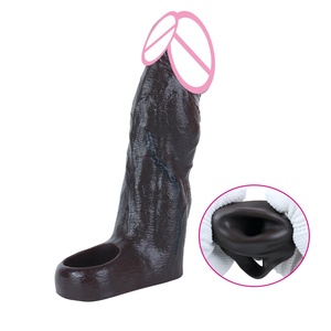 Funda de Pene Realista Negra Grande con Anillo para el Pene, Funda Reutilizable de Silicona para Agrandar el Pene, Juguetes Sexuales Masculinos - Product Image 1