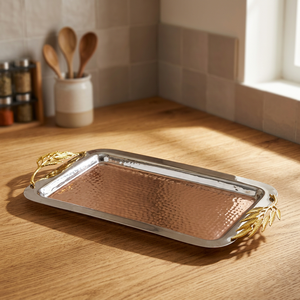 Bandeja Rectangular para Servir con Asas de Hoja de Oro, Acabado Metálico Pulido, Diseño Sólido, Uso Residencial - Product Image 5