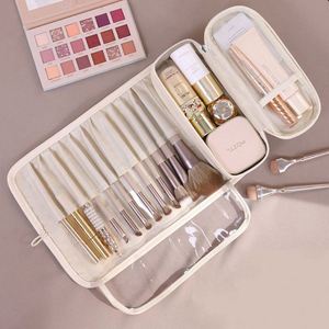 Sac de maquillage pliable multifonction personnalisé en gros, étui professionnel pour organiser les pinceaux cosmétiques avec des poches transparentes pour femmes - Product Image 3
