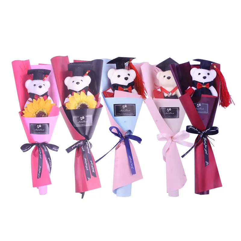 Wholesale Graduation Rose Teddy Bear Bouquet Plush Flower Bouquet Toy For Valentine's Day/Mother's Day