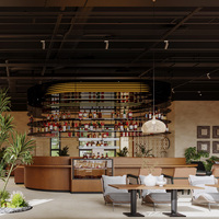 Comptoir de bar en verre avec éclairage LED pour l'aménagement intérieur de torréfaction de café sur mesure, idéal pour les boulangeries, cafés et magasins.