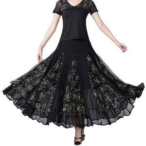Faldas de Baile de Salón para Mujer, con Vuelo de 360 Grados, para Salsa, Rumba, <span class=keywords><strong>Flamenco</strong></span>, con Pedrería Tribal y Malla Floral, para Actuaciones de Danza - Product Image 4