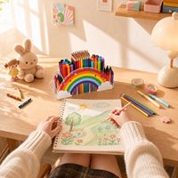 Porte-crayons en acrylique arc-en-ciel pour bureau, 5 compartiments, organiseur de papeterie de bureau, présentoir de rangement pour stylos d'art pour enfants