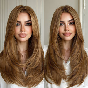 オープンキャップ13x3レースフロント合成かつら耐熱性繊維非炎蜂蜜ブラウン色1つあたりのプラックレースフロント合成かつら - Product Image 1