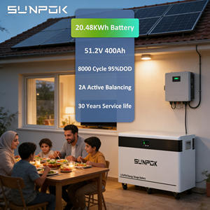 SUNPOK <span class=keywords><strong>Batterie</strong></span> murale au lithium fer phosphate 51,2 V 400 Ah 20 kWh Système de stockage d'énergie domestique 8000 cycles - Product Image 1