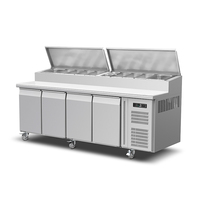 Plan de travail réfrigéré professionnel en acier inoxydable de qualité supérieure, 4 portes, pour préparation de pizzas en boulangerie