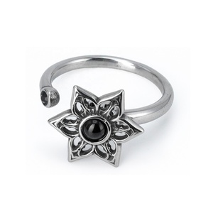 316L Stainless Steel <b>Fidget</b> <b>Rings</b> Hexagram Flower Shape Black Gemstone Inlay Open Adjustable Retro Jewelry for Men Women Daily - Product Image 2