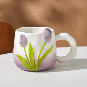 Креативная трехмерная рельефная керамическая чашка-тюльпан, персонализированная Изысканная чашка для послеобеденного чая, подарок для домашнего офиса, чашка для питья - Product Image 3