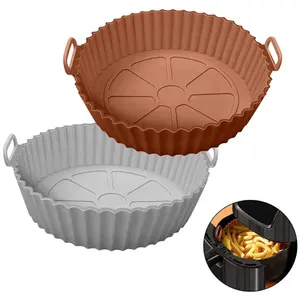 Food Safe BPA Free 8 inch Oven Accessories Reusable Air Fryer Silicone Pot Liners With Handle Silicone Basket For Air Fryer
