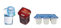 Machine automatique de formage, remplissage et scellage pour emballage sous blister de gobelets de yaourt et de jus, avec moteur électrique