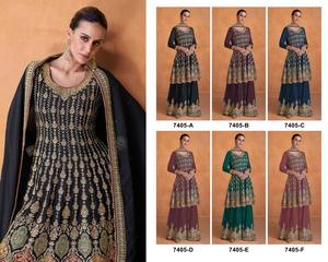 Robe de soirée unique en fausse Georgette Palazzo Salwar Kameez avec point de chaîne complet pour les occasions spéciales - Product Image 5