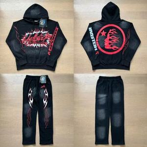 地狱塔美式时尚品牌地狱之星复古水洗仿旧毛圈连帽衫运动裤休闲套装 - Product Image 2