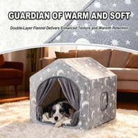 Lit-tente chaud et fermé pour chats et petits chiens, nid douillet en flanelle double couche avec boucle en bois, installation en 3 secondes