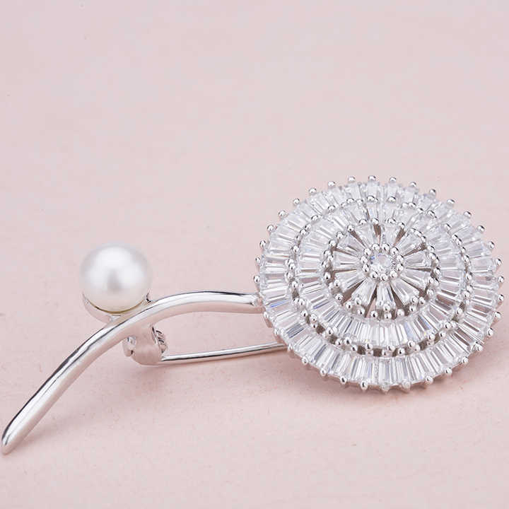 Designer 925 Sterling Silver Vintage Flower Pearl Brooch for Women