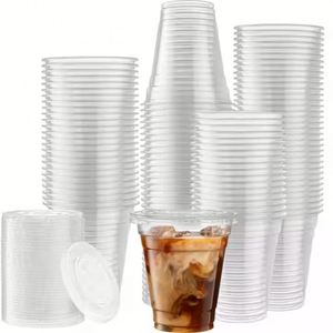 Gobelets en plastique PET à paroi simple, écologiques, jetables, avec logo personnalisé, diamètre 89 mm, fond plat, tailles 10/12/14/16/20/24 oz, pour thé et lait - Product Image 1