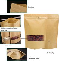 Sachets Doypack personnalisés refermables avec fermeture éclair pour épices, thé et café, en papier kraft brun avec fenêtre transparente