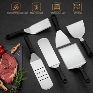 Ensemble de spatules en acier inoxydable pour plaque chauffante Teppanyaki, 7 à 35 pièces, plat, robuste, en métal, pour barbecue en plein air, avec manche en bois - Product Image 3